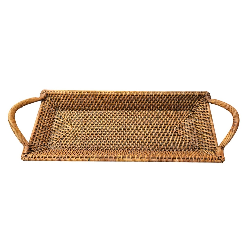 The Pampered Chef Woven‎ Selections Rattan Rectangular Serving Tray with Handles